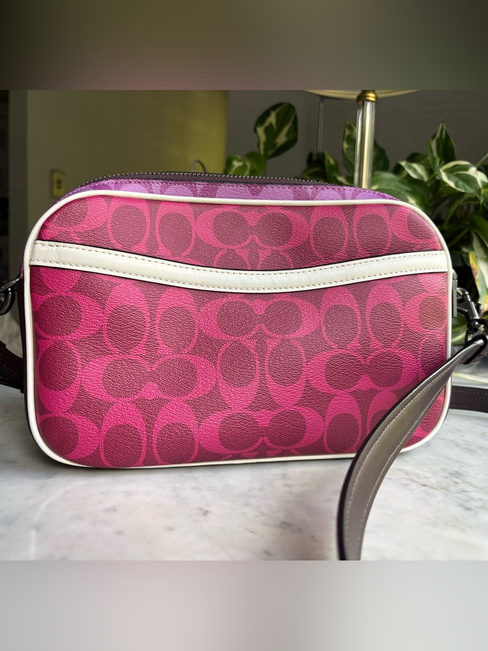 COACH Hot Pink Signature Crossbody with Cream Trim - Picture 2 of 10